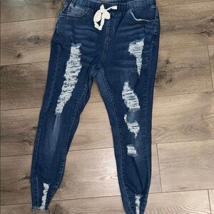 SHEIN Ripped Dark Blue Jeggings